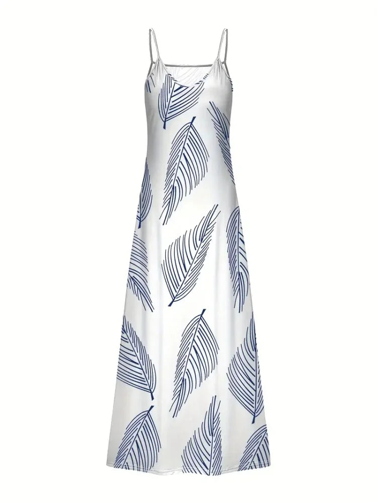 Women's Long Spaghetti Strap Tribal Pattern Dress