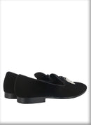 Black Velvet Men's Loafers with Clear Crystal Tassels, Handmade Man Moccasins for Party and Banquet Plus Size
