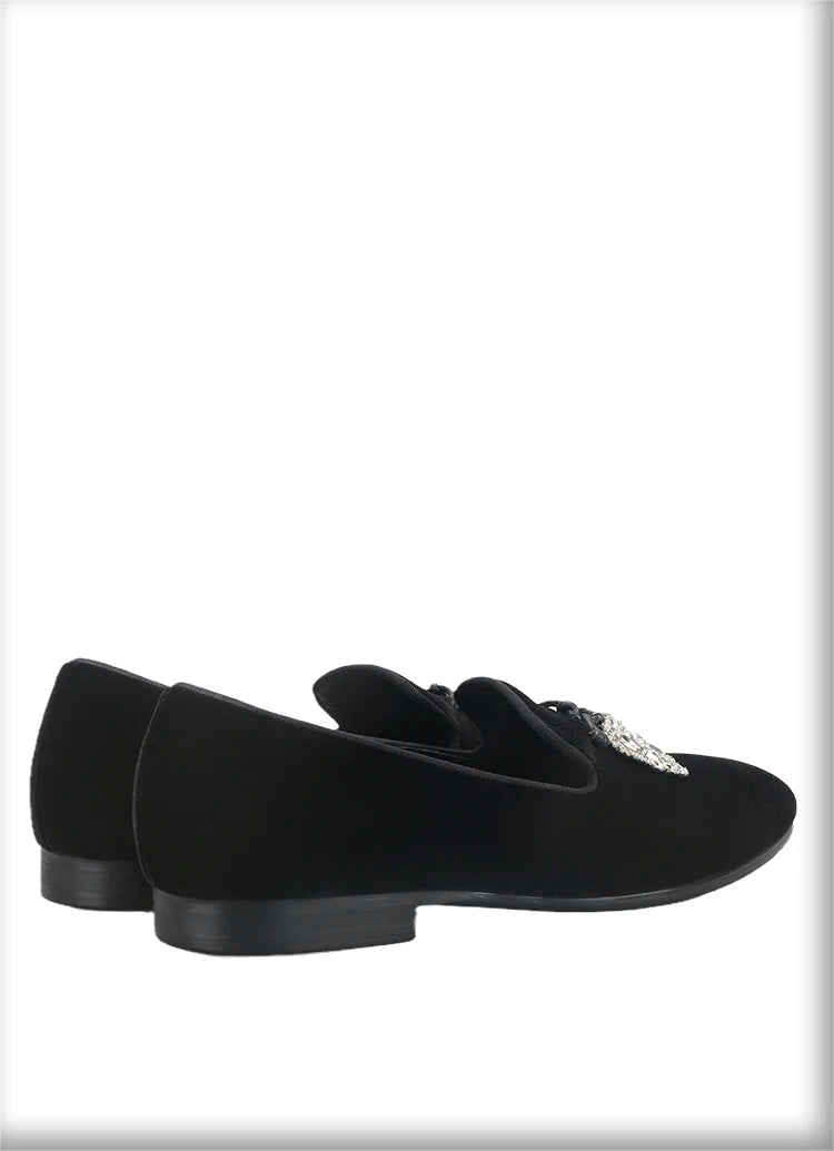 Black Velvet Men's Loafers with Clear Crystal Tassels, Handmade Man Moccasins for Party and Banquet Plus Size