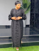 Round Collar Full-Sleeve Ruffles Loose Dress