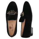 Piergitar Black Color Men Velvet Shoes With Handmade Rhinestones Buckle For Party And Wedding Classic Model Slip-On Loafers