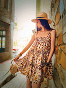 Summer Print Spaghetti Strap Dress Women's Dress Backless Long Camisole Dress Knee-Length Skirt Y2K 2025 New DABUWAWA DM2BDR002