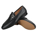 Piergitar Black Napa Calfskin Men Loafers Luxury Brand Same Style Customized Metal Buckles With Letter "H" Formal Leather Shoes