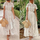 Women's Hollow Lapel Tie Up Lace Dress