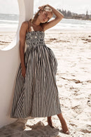 2025 Women's Summer Style Striped Rubber Elastic Sexy Big Swing Bag Suspender Dress Club Clothing Vestidos