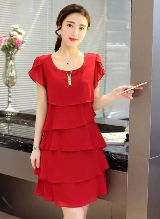 Women Ruffle Short Sleeve Dress