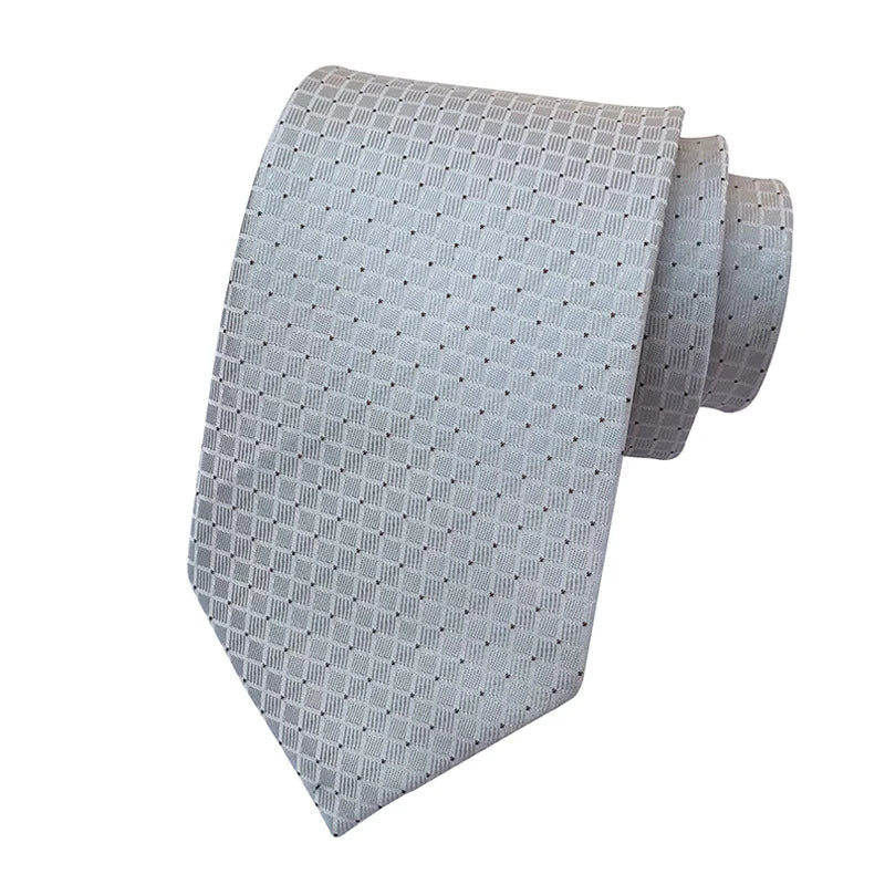 Fashion 8CM Mens Necktie Silver Light Grey Color Stripes Floral Plaid Ties For Man Groom Neck Tie For Business Wedding Party