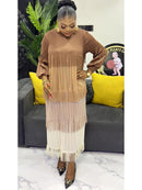 Women's Pleated Puff Sleeve Tassel Dress
