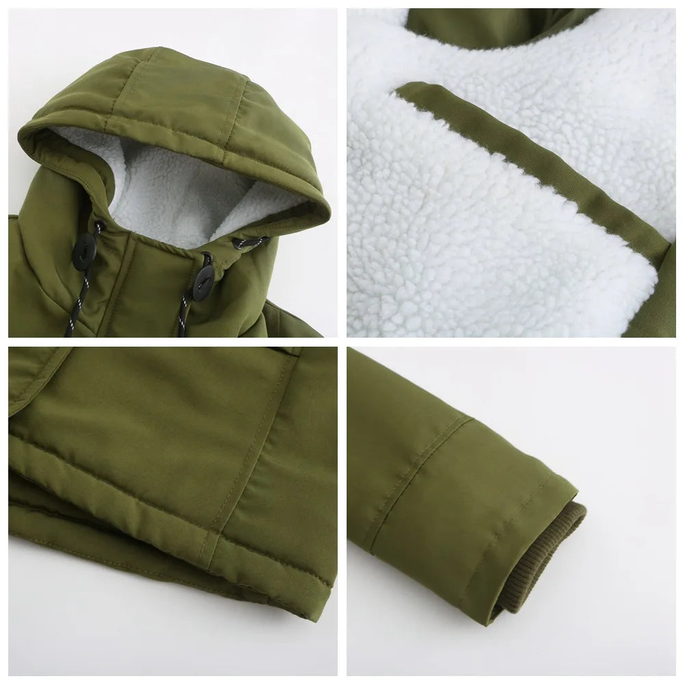 Women's Warm Hooded Parkas, Thick Plush Coats, Female Mid-Long Cotton Jacket, Winter Outwear, Big Size, S-5XL