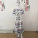 2024 Spring/Summer New Women Retro Fashion One Shoulder Red Flower Printed Waist Collection Long Style Large Swing Casual Dress