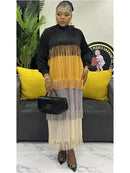 Women's Pleated Puff Sleeve Tassel Dress