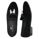 Black Velvet Men's Loafers with Clear Crystal Tassels, Handmade Man Moccasins for Party and Banquet Plus Size