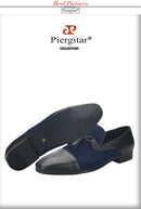 Piergitar 2023SS Navy Suede And Black Calfskin Leather Slippers With Handmade Tassels Italian Design Classic Men's Loafers