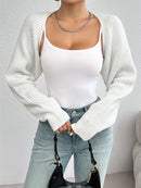 Shrug Raglan Sleeve Open Front Cardigan Elegant Solid Color Ribbed Knitted Cardigan For Spring & Fall Women's Clothing