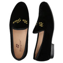 Piergitar BLack Velvet Men Moccasin With Gold Personality Letters Embroidery For Banquet And Party Handmade Slip-On Loafers
