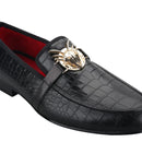 Piergitar Black Cow Leather Men Smoking Slippers Fashion Metal Buckle Handmade Slip-On Loafers For Wedding And Party Plus Size