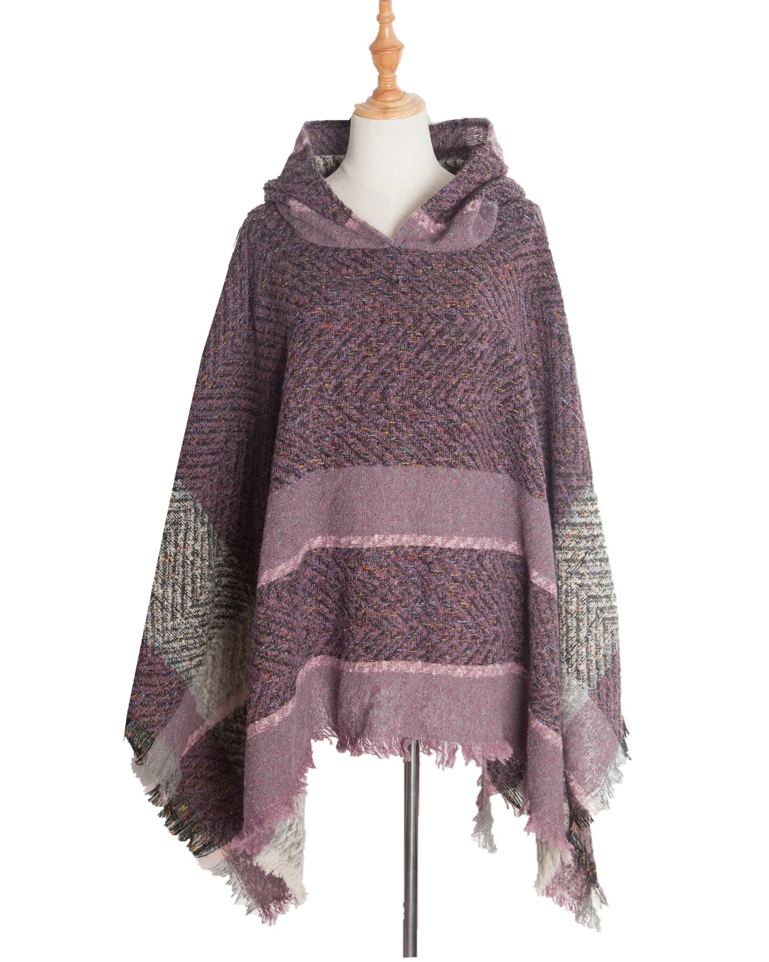 New Autumn Winter Fishbone Pattern Women's Hooded Cape Pullover Cape Women Poncho Lady Capes Black Cloaks