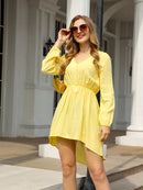 Women's V-Neck Long Sleeve Dress Casual High Waist Cute Loose A-Line Mini Swing Dress Flowy Comfortable Fit