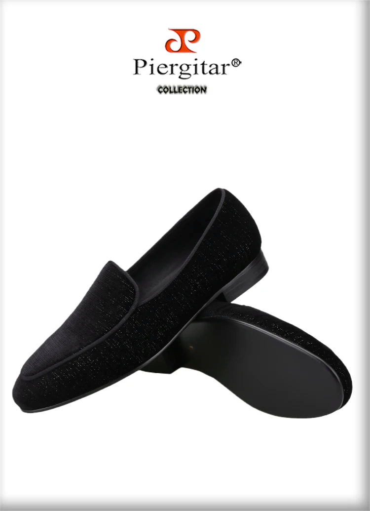 Piergitar 2022 Handmade Meteor Shower Design Velvet Men's Loafers British Style Classic Slip-On Men Smoking Slippers Plus Size