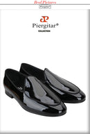Piergitar Classic Style Black Patent Leather Slip-On Loafers For Party And Wedding Handmade Men's Dress Shoes Luxury Red Bottom