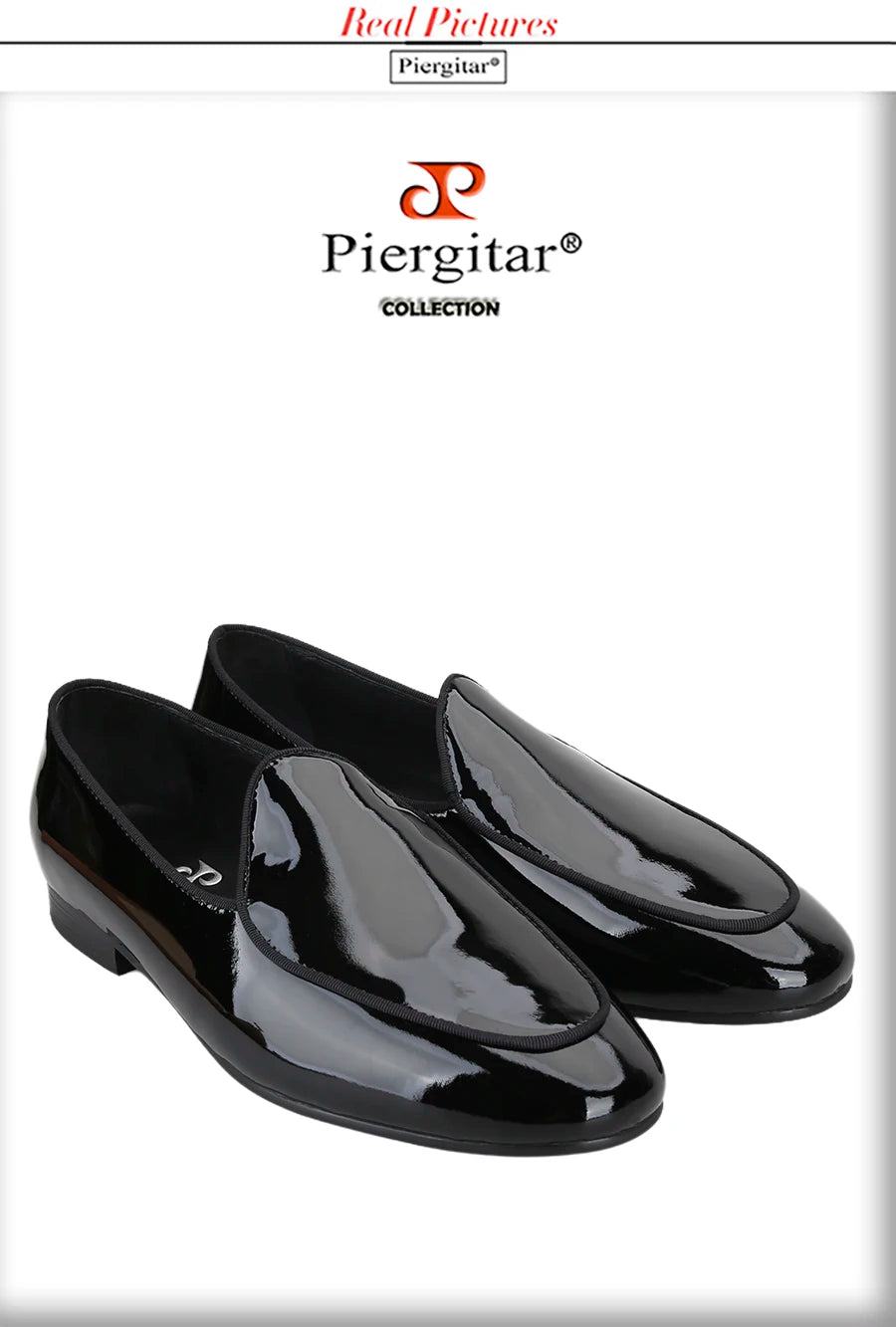 Piergitar Classic Style Black Patent Leather Slip-On Loafers For Party And Wedding Handmade Men's Dress Shoes Luxury Red Bottom