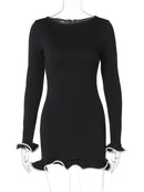 Ruffled Autumn Fashion Mini Dress Women's Slim Long Sleeve Patchwork Elegant 2024 Party Dress Casual Female Mini Dress New