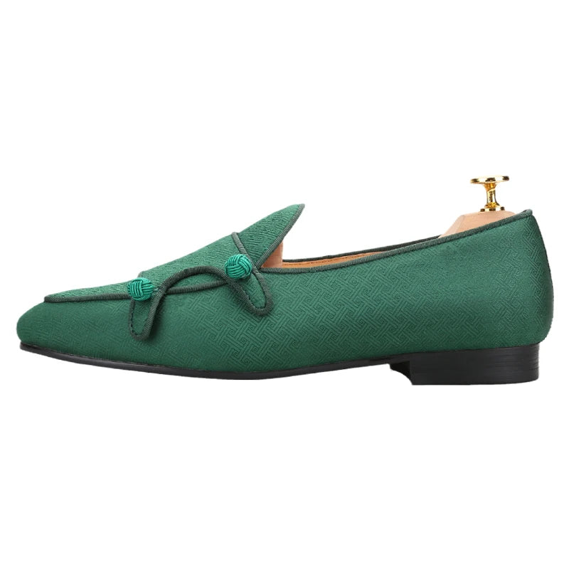 Chinese Imperial Style Silk Men's Monk Shoes Handmade Balls Buttons Slip-On Smoking Shoes