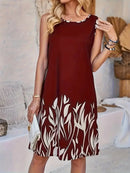 Floral Pattern Printed Round Neck Sleeveless Dress