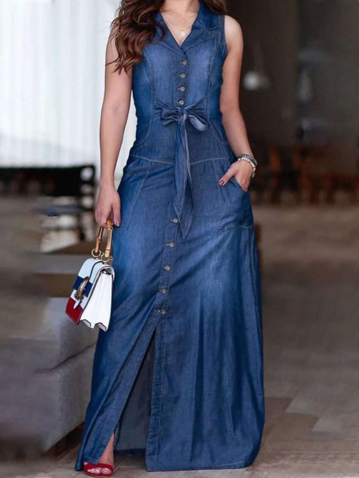 Women Light Washed Jean Tank Dress