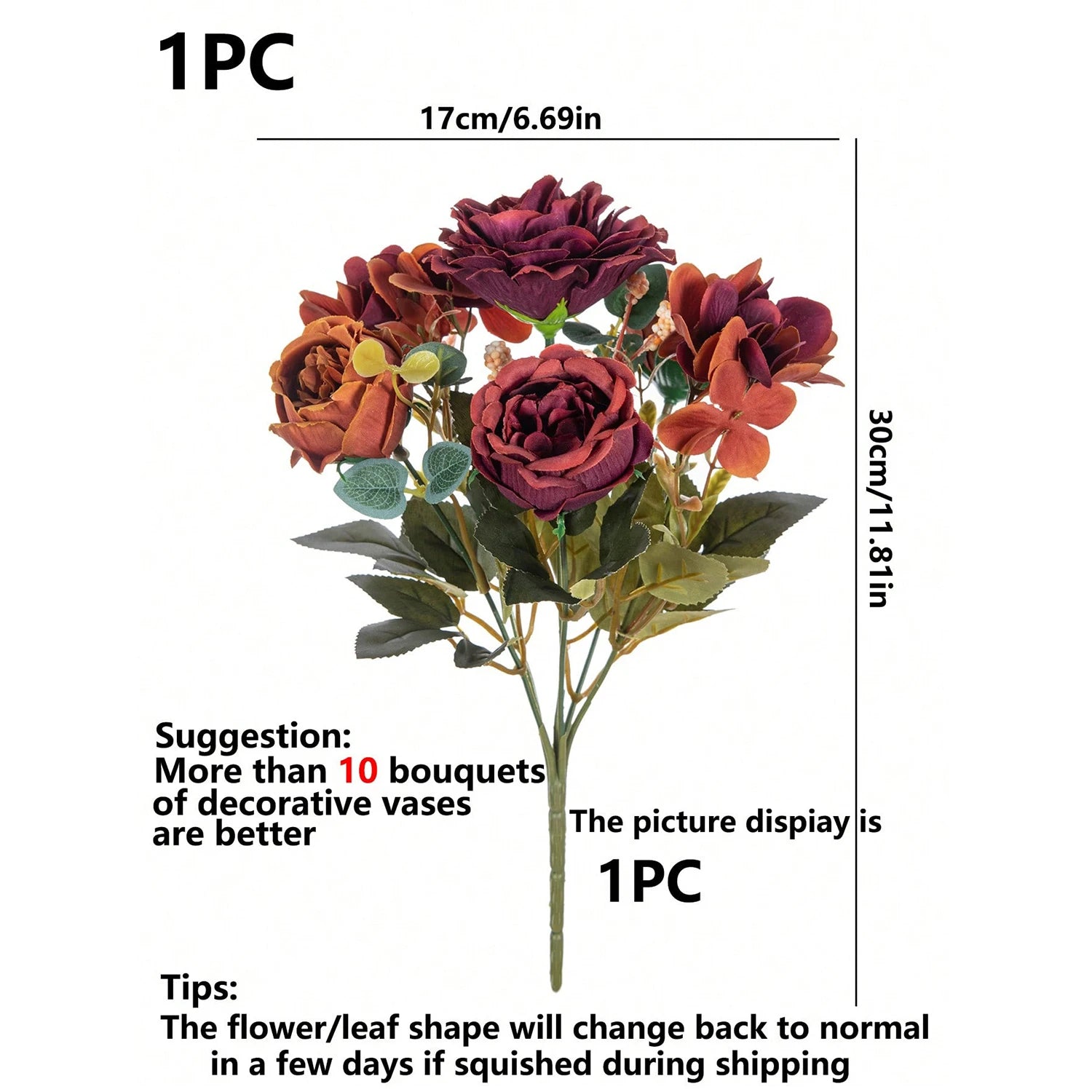 10PCS Artificial Peony Flowers