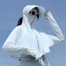 UPF 50+ Women Sunscreen Hoodie Solid Color Thin Ice Silk Summer UV Protection Long-sleeved Jacket Breathable Shirt Clothing