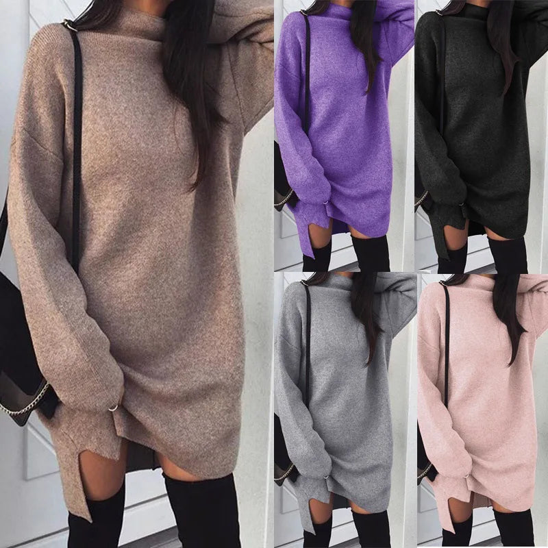Women's Oversized Turtleneck Asymmetrical Pullover Dress