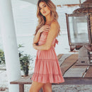 Deep Neck Backless A-Line Summer Embroidery Laces Mini Dresses Woman White pink Spaghetti Strap Beach Wear