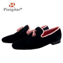Piergitar 2023 Classic Black Velvet Slip-On Slippers Shoes Handmade Pink Suede Men's Loafers For Party And Wedding Plus Size