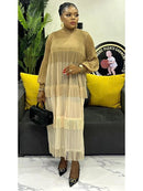 Women's Pleated Puff Sleeve Tassel Dress