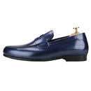 Piergitar Navy-Purple Smooth Genuine Leather Men's Penny Loafers Handmade Slip-On Male Flat Shoes For Party/Wedding Suit Wear