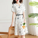 Midi-length Satin Woman Dress with chiffon