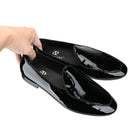Piergitar Classic Style Black Patent Leather Slip-On Loafers For Party And Wedding Handmade Men's Dress Shoes Luxury Red Bottom
