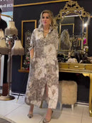 Women's Turn Down Collar Loose Fit Print Dress