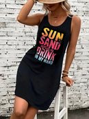 Women's Summer Sleeveless Tank Top Dress Sexy Women's summer loose sleeveless short mini dress with black print