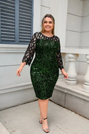 Women's Plus Size Lace Sequin Mesh Sleeve Bodycon Dress