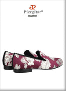 Piergitar 2022 New Arrival Purple Jacquard Fabric With White Fowers Handmade Men Loafers Party And Prom Male Flats Plus Size
