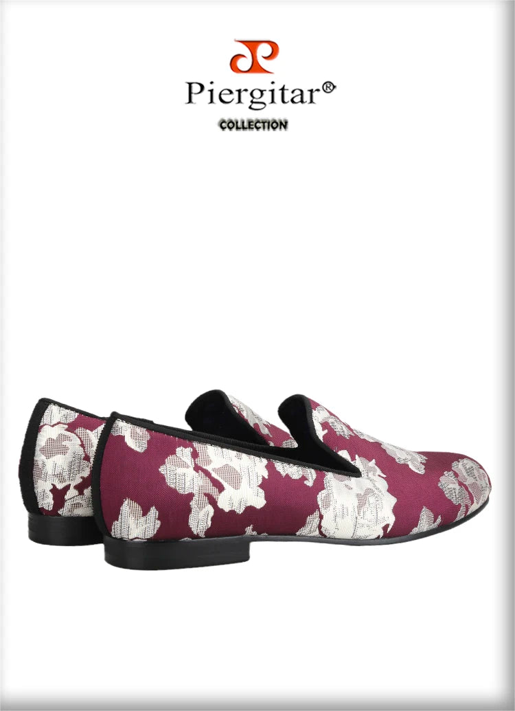Piergitar 2022 New Arrival Purple Jacquard Fabric With White Fowers Handmade Men Loafers Party And Prom Male Flats Plus Size