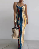 Gradient Printed Long Dress Summer New Women's Fashionable Printed Sexy Sleeveless Suspender Slim Fit Hip Hugging Long Dress