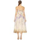 2025 New French High Quality Luxury Chic Dress Appliques Floral Print Spring Summer Strapless Women Holiday Spaghetti Midi Dress
