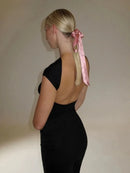 Women's Solid Backless Maxi Dress Elastic Short Sleeve Long Dresses Streetwear Clothing
