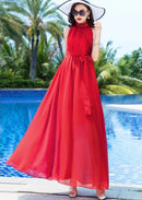 Sleeveless Chiffon Maxi Satin Long Silk Dress