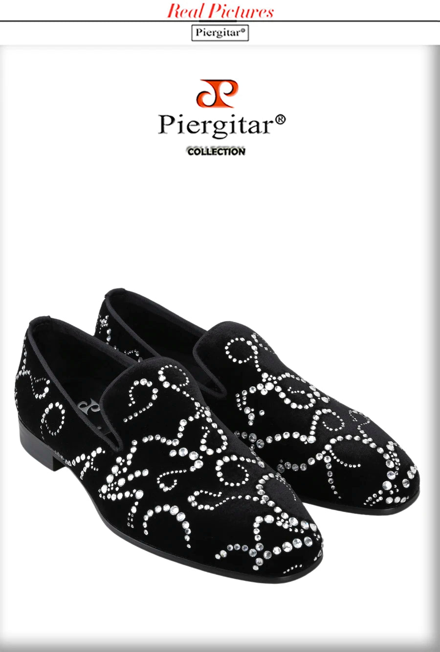 Piergitar Black Velvet And Octodandelion Strass Loafers Luxury Brand Same Design Red Bottom Handmade Crystals Men's Moccasins