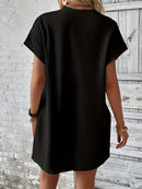 Women's heart-shaped printed pocket dress, casual round neck short sleeved dress for spring and summer women's wear