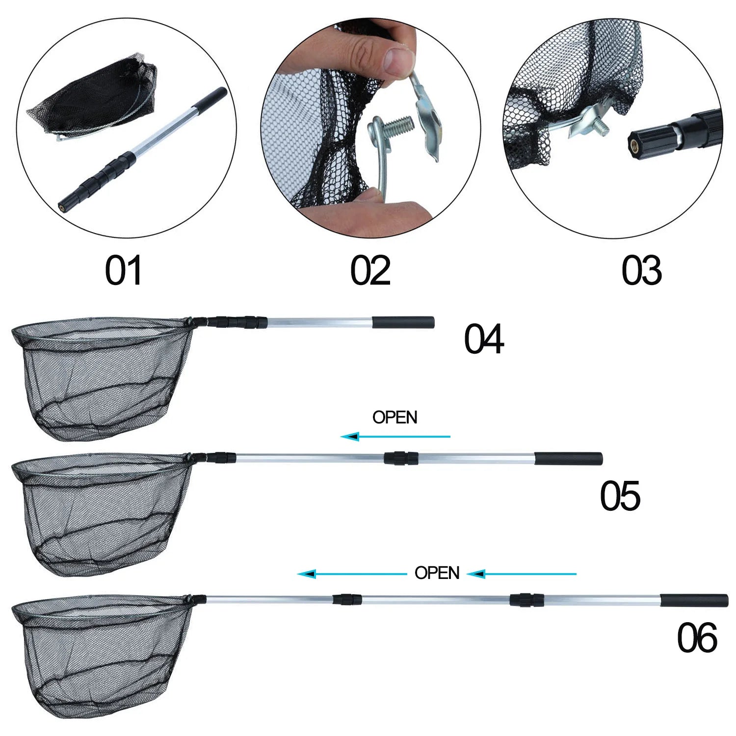 Fishing Net Aluminum Alloy Telescopic Rubber Handle